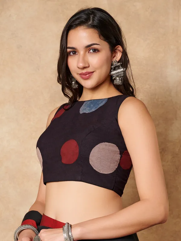 Black cotton sleeveless ready made blouse for women