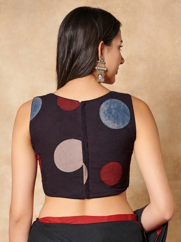 Black cotton sleeveless ready made blouse for women