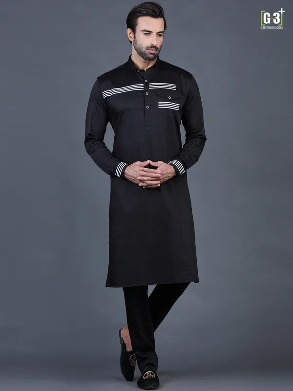 Black cotton solid mens pathani suit for festive