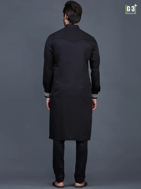 Black cotton solid mens pathani suit for festive