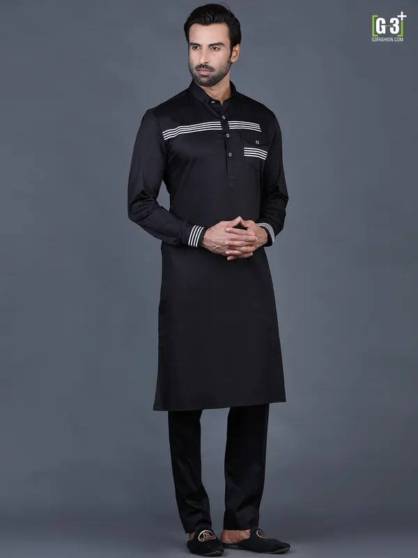 Black cotton solid mens pathani suit for festive