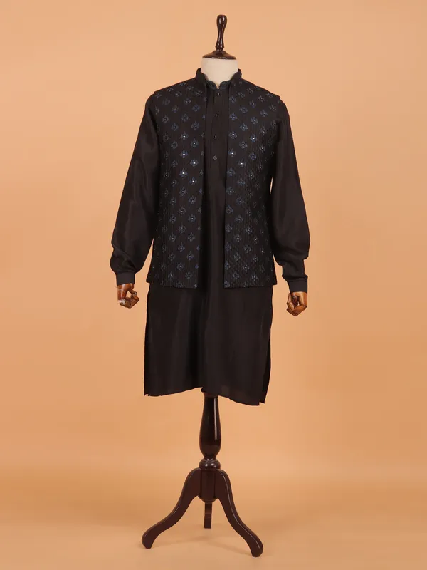 Black cotton waistcoat set for men