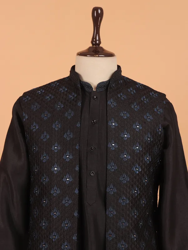 Black cotton waistcoat set for men