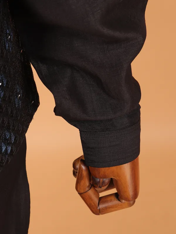 Black cotton waistcoat set for men