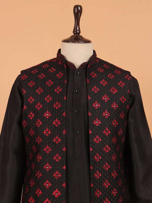 Black cotton wedding wear waistcoat for men