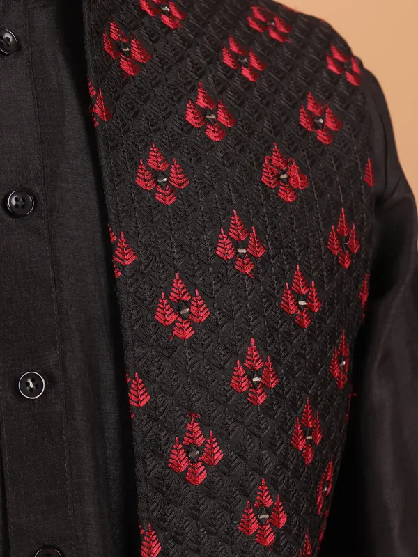 Black cotton wedding wear waistcoat for men