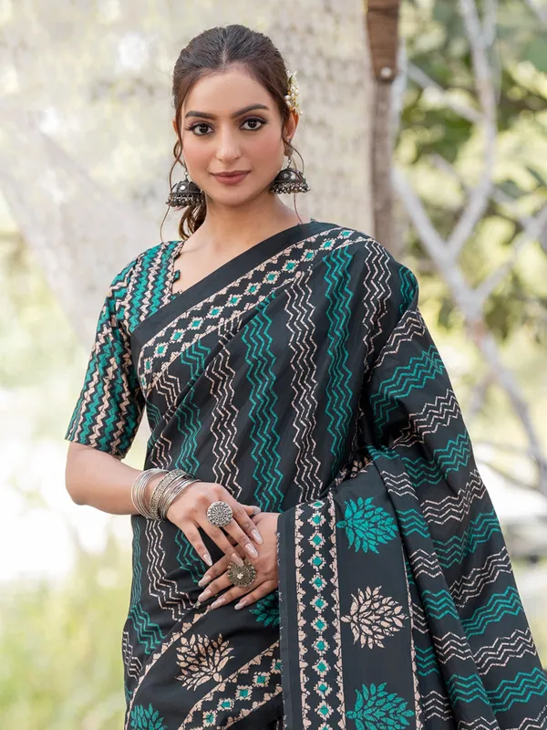 Black cozi silk printed saree