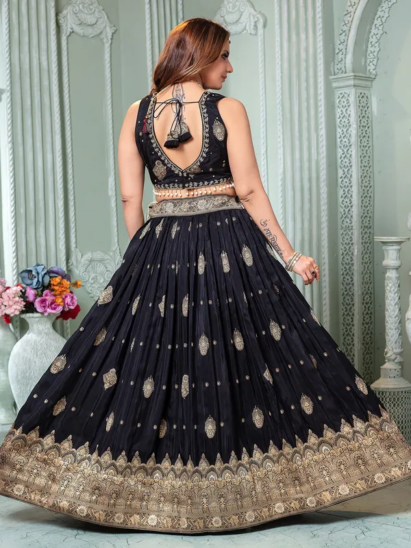 Black crepe silk lehenga choli for weddings