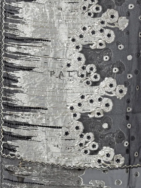 Black crepe silk saree with designer bead work