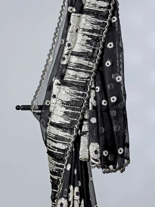 Black crepe silk saree with designer bead work