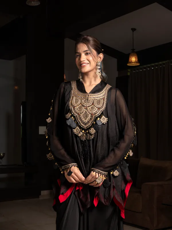 Black crepe women indowestern suit