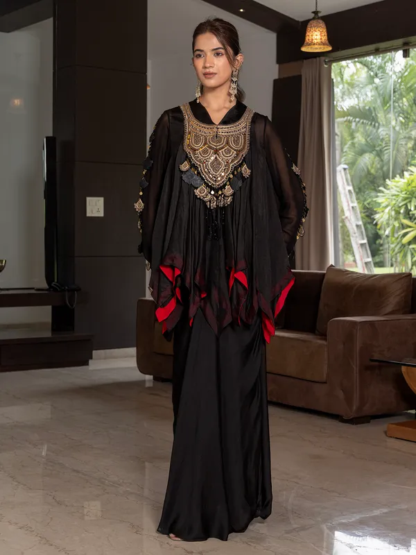 Black crepe women indowestern suit
