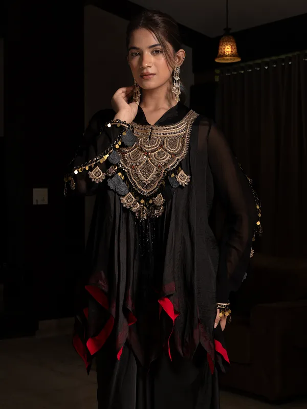 Black crepe women indowestern suit