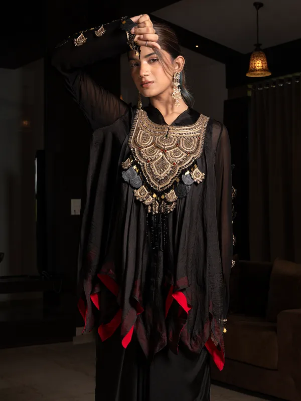 Black crepe women indowestern suit