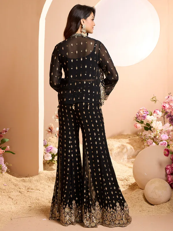 Black crop top sytle georgette palazzo suit