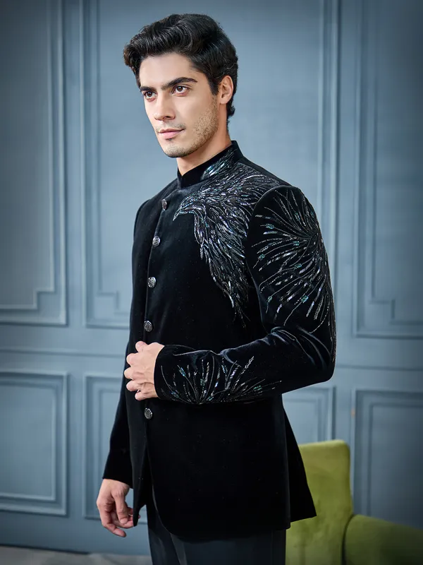 Black designer jodhpuri suit for special occasion