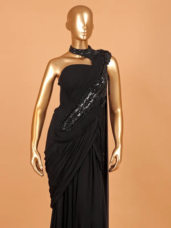 Black designer laycra saree for festive