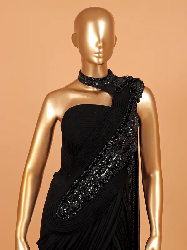 Black designer laycra saree for festive
