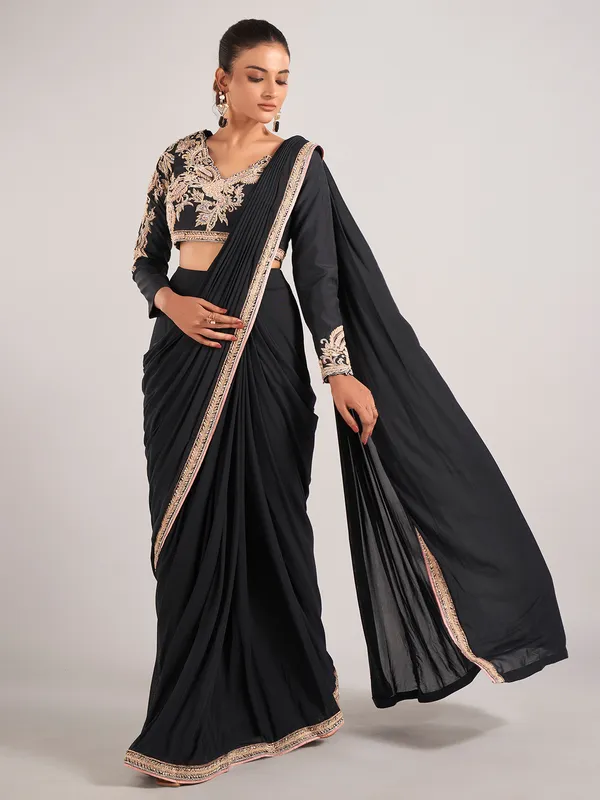 Black designer lycra party wear saree