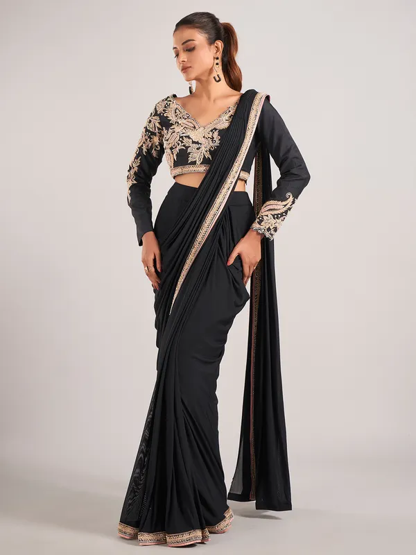 Black designer lycra party wear saree