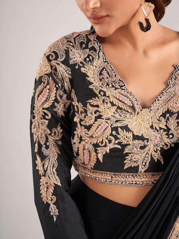 Black designer lycra party wear saree