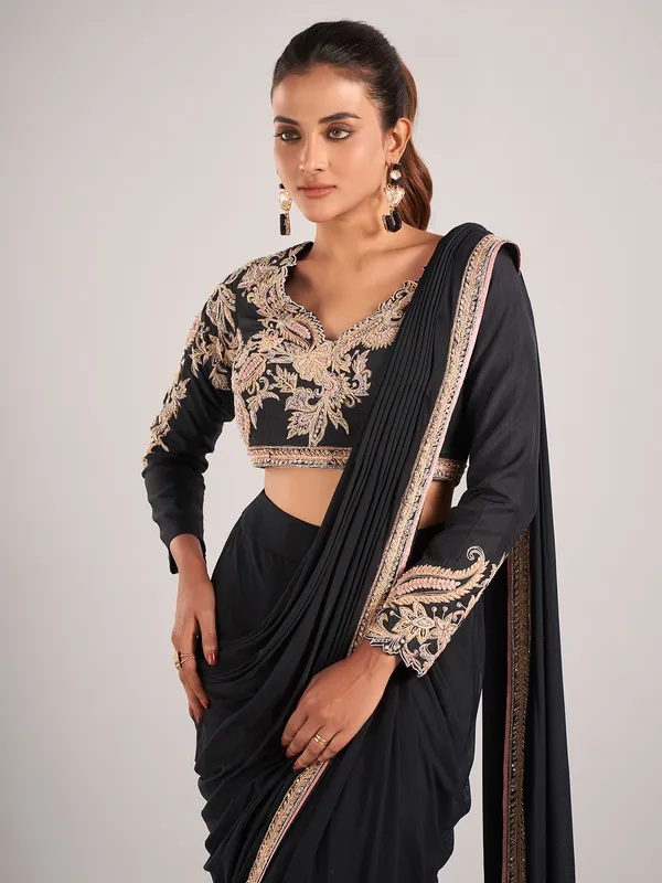 Black designer lycra party wear saree