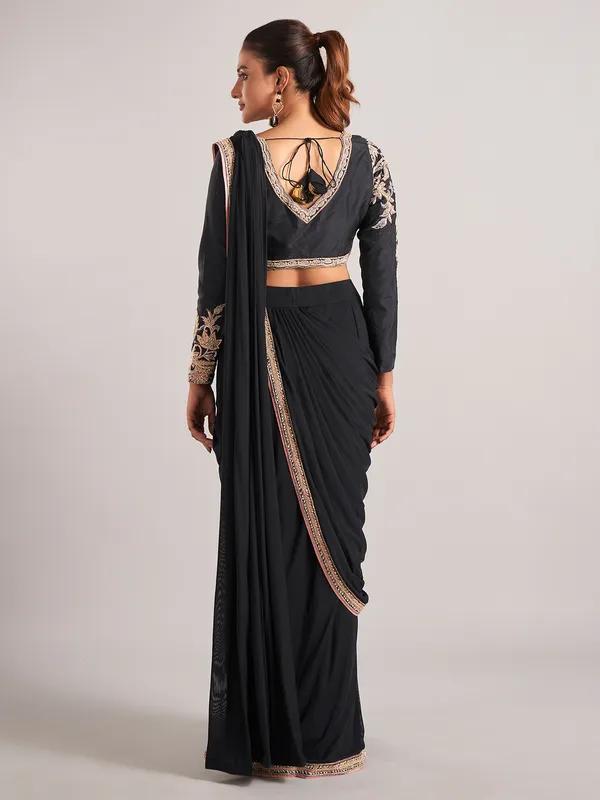 Black designer lycra party wear saree