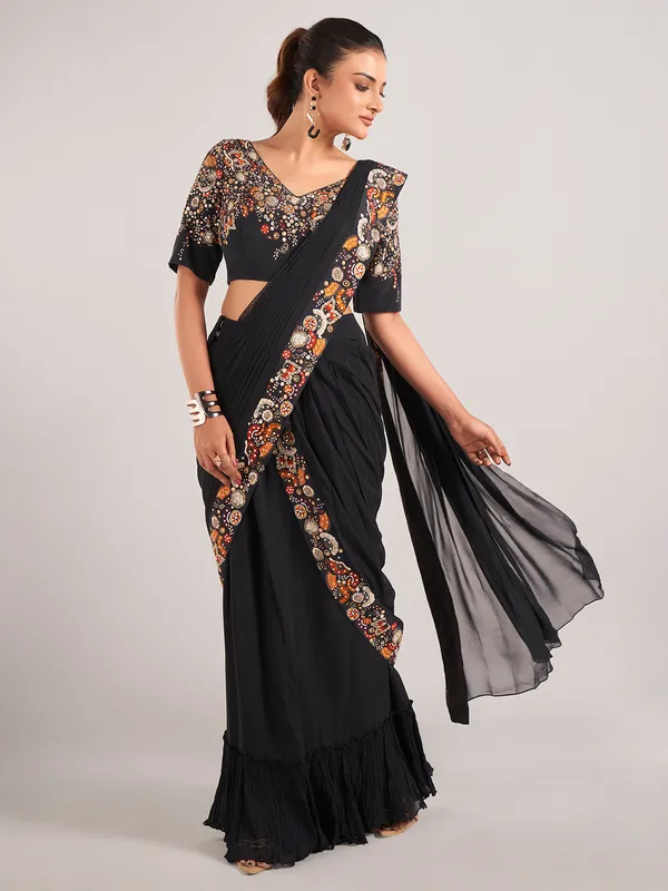 Black designer ready to wear saree