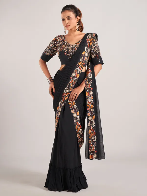 Black designer ready to wear saree