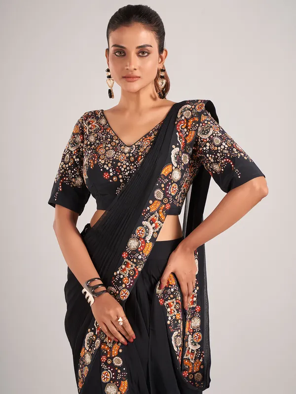 Black designer ready to wear saree