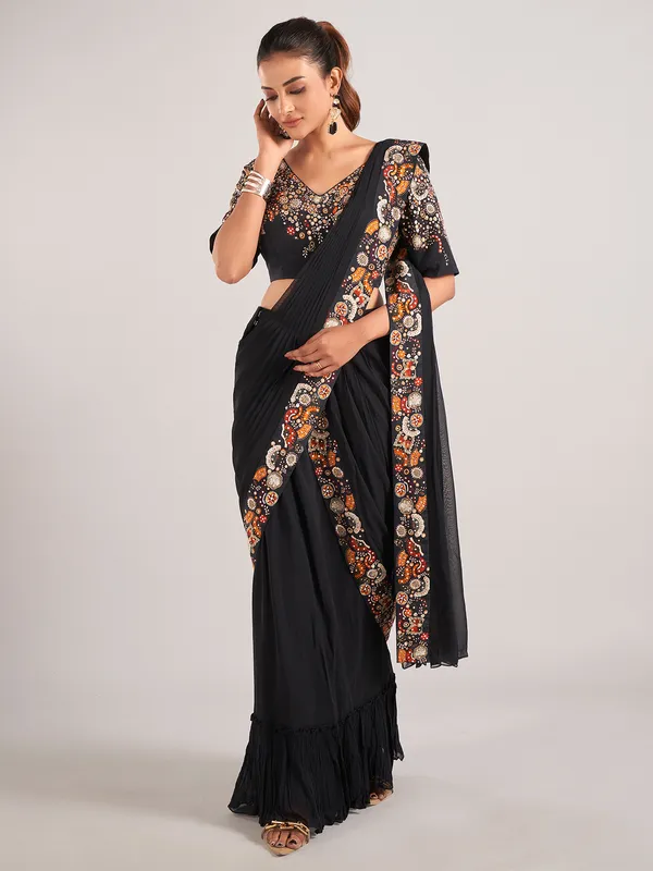 Black designer ready to wear saree