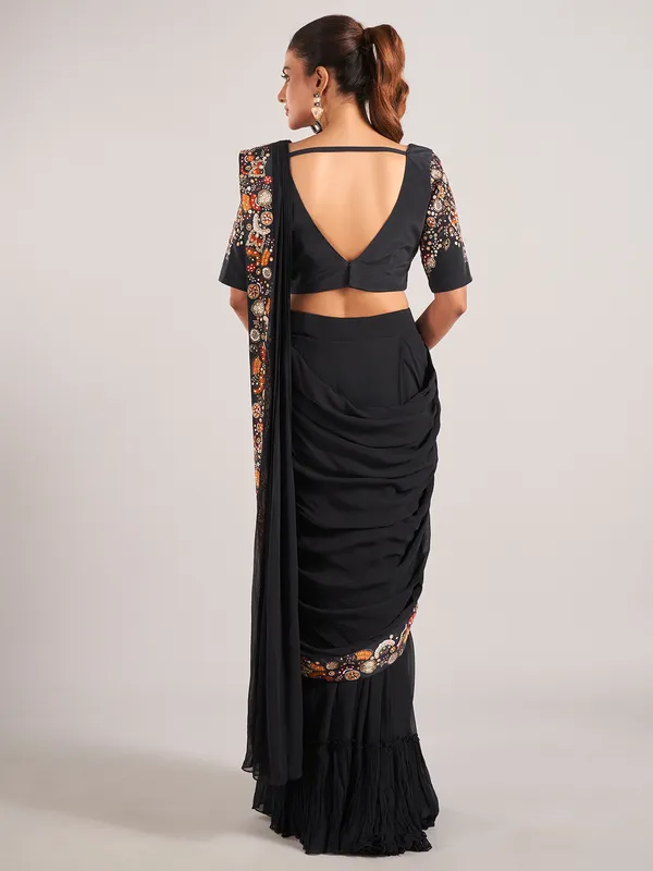 Black designer ready to wear saree