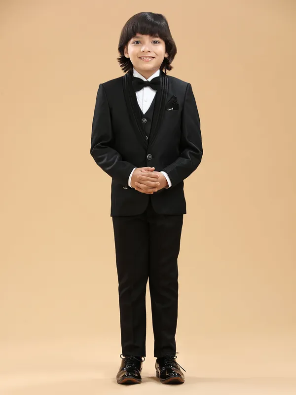 Black elegant boys coat suit in terry rayon