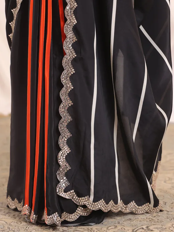 Black elegant crepe silk saree for women