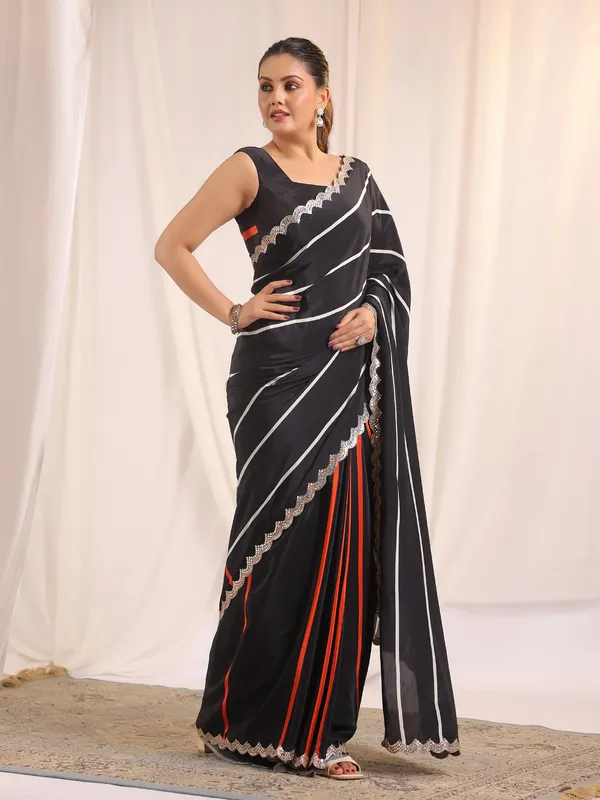 Black elegant crepe silk saree for women