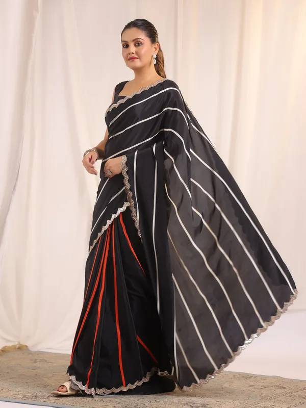 Black elegant crepe silk saree for women