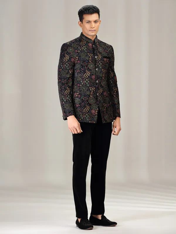 Black embroidered jodhpuri suit for wedding