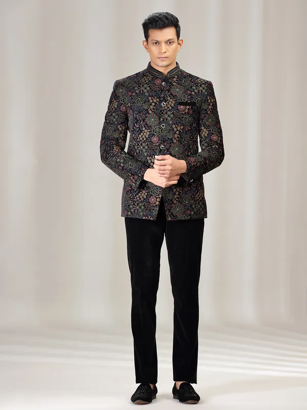 Black embroidered jodhpuri suit for wedding