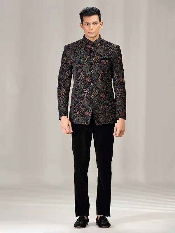 Black embroidered jodhpuri suit for wedding