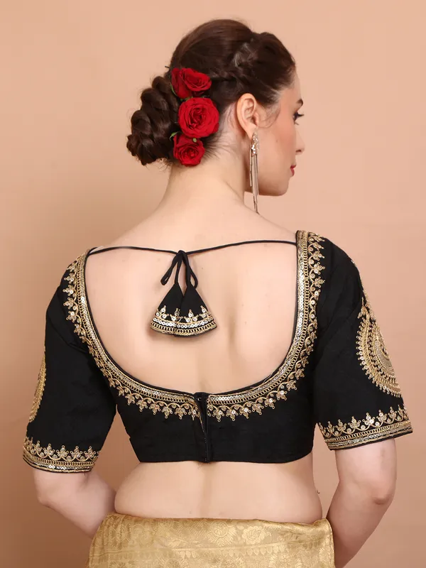 Black embroidered silk ready made blouse
