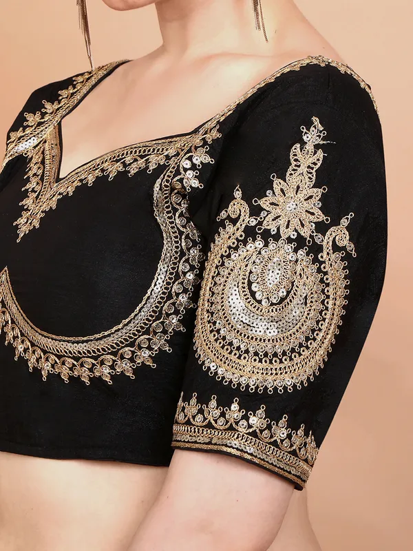 Black embroidered silk ready made blouse