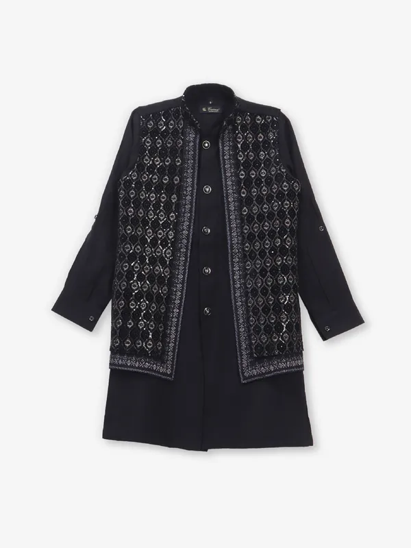 Black embroidered waistcoat set for boys