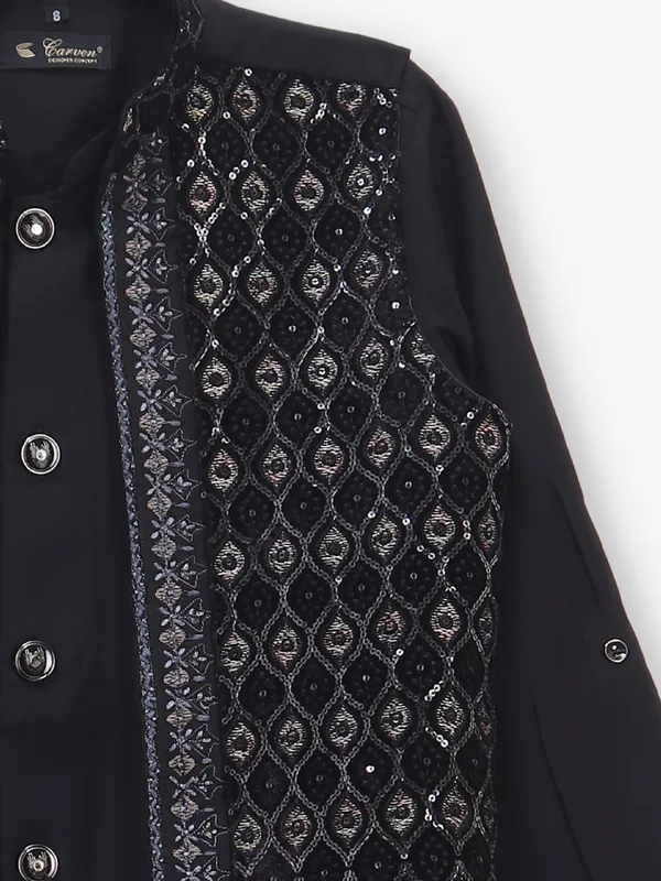 Black embroidered waistcoat set for boys