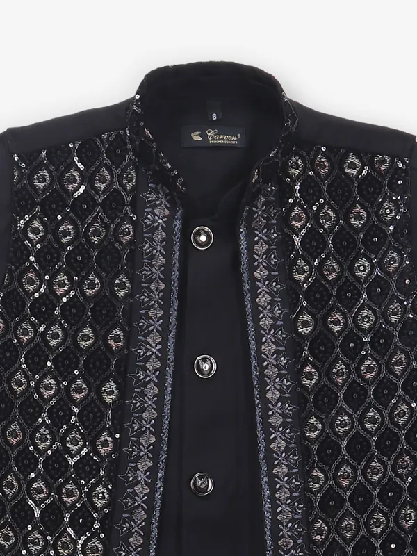 Black embroidered waistcoat set for boys