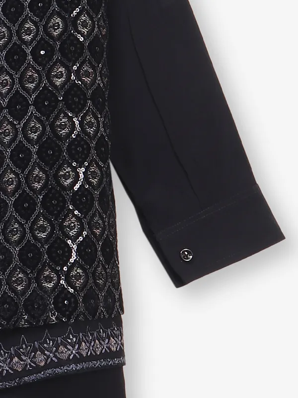 Black embroidered waistcoat set for boys