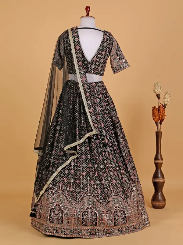 Black embroidery georgette lehenga choli