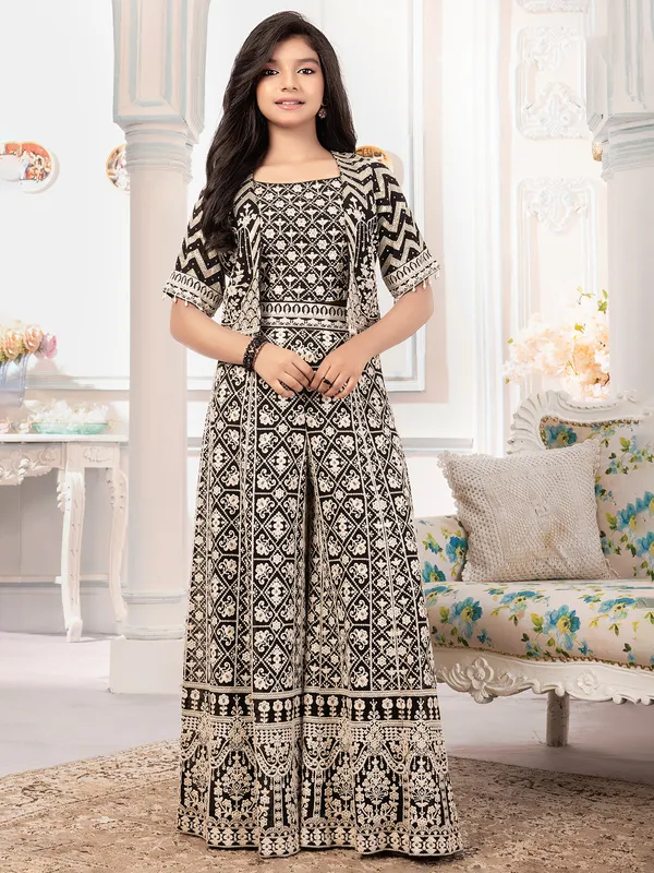 Black embroidery palazzo salwar suit