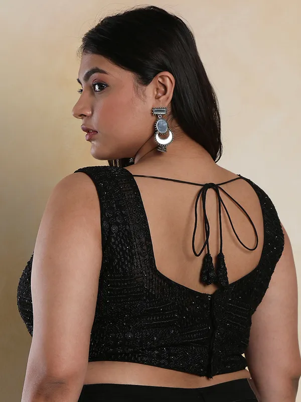 Black embroidery silk blouse