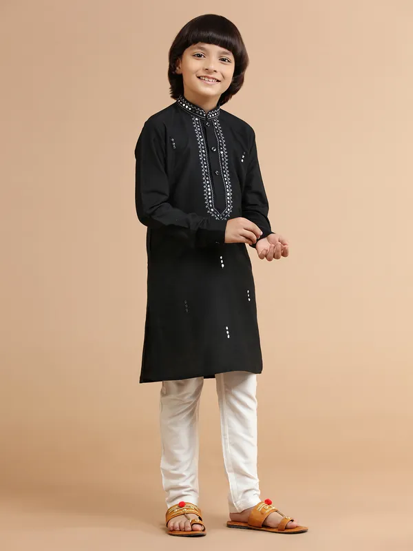 Black embroidery silk kurta suit