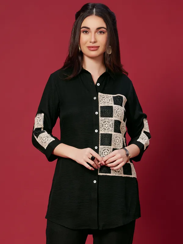 Black embroidery weaving co ord set